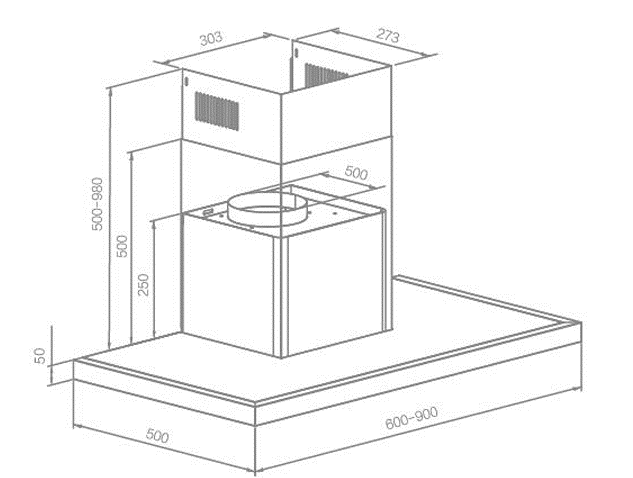 Cooker Hood 90cm – T-Shape All Inox