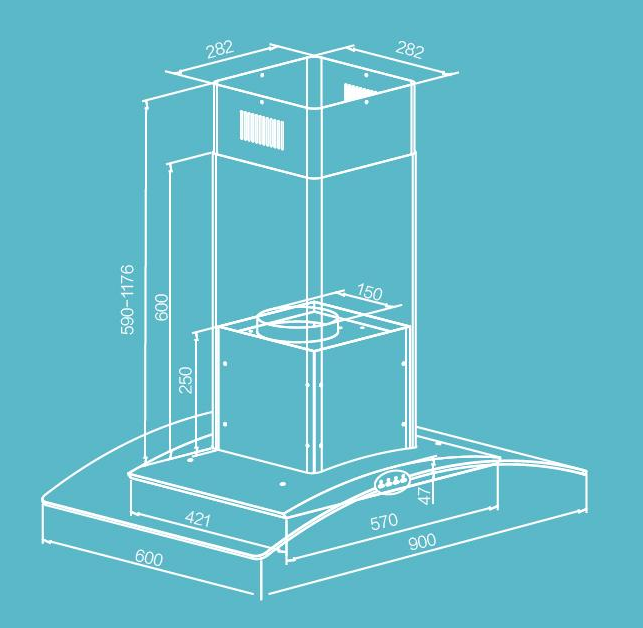Island Hood with Glass – 90cm