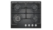 4 Burner Gas Hob – Black Glass – Cast Iron Pan Supports