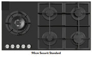 90cm Gas Hob – 5 Burners – Black Glass – Cast Iron Grids