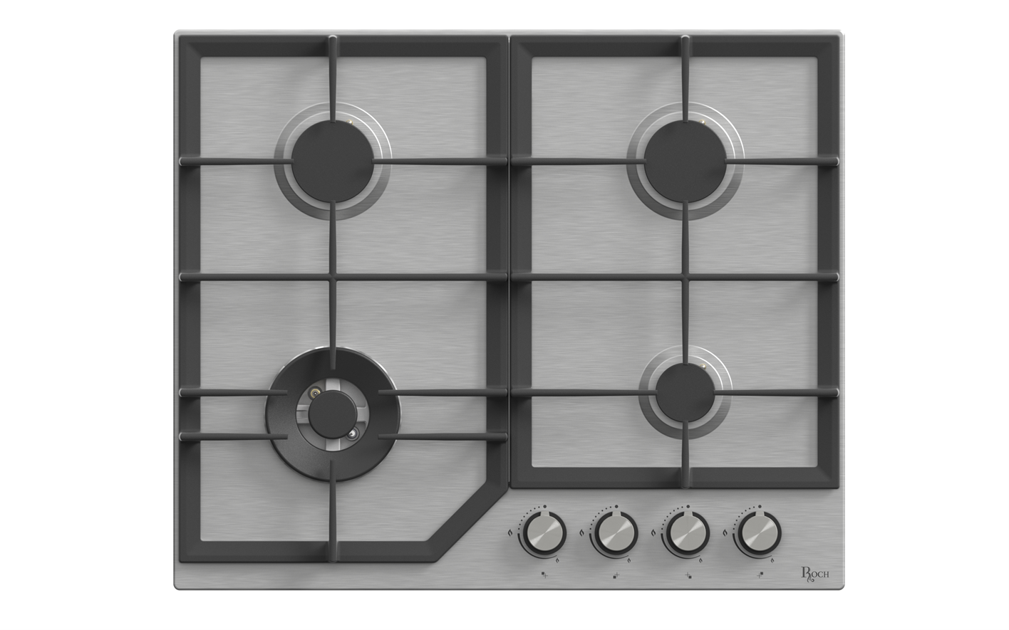 4 Gas Burner Hob – Inox – Cast Iron Pan Supports