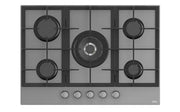 70cm Gas Hob 5 Burners – Grey Glass – Cast Iron Pan Support – Class C