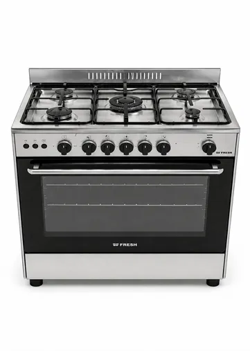 Fresh - Freestanding Gas Oven 5 Gas Burners with Spark and Fan - Stainless Steel