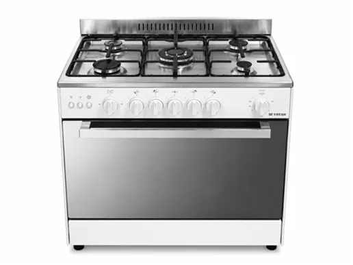 Fresh - Freestanding Gas Oven 5 Gas Burners with Spark and Fan - White Inox