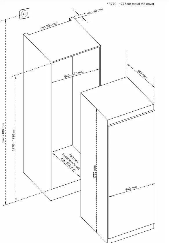 Daewoo Built-In Upright Fridge – 294L – No Frost – 177cm