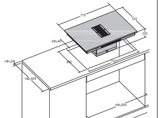 Down Air Induction Hob – 4 Zones with Integrated Hood – Flexi Zone