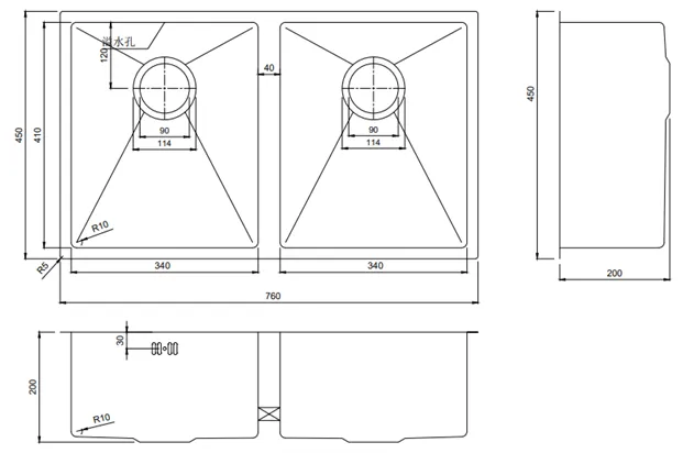 2 BOWL HAND MADE SINK INOX