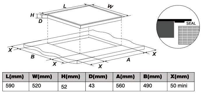 Hyundai Ceramic Hob – 60cm – 4 Zones – Black Glass