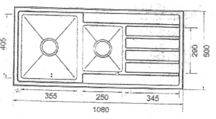 S/STEEL HAND MADE SINK 2 BOWL 1 DRAIN INOX - RIGHT DRAIN