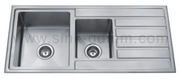 S/STEEL HAND MADE SINK 2 BOWL 1 DRAIN INOX - RIGHT DRAIN