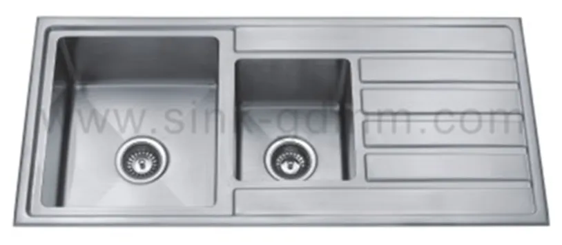 S/STEEL HAND MADE SINK 2 BOWL 1 DRAIN INOX - RIGHT DRAIN