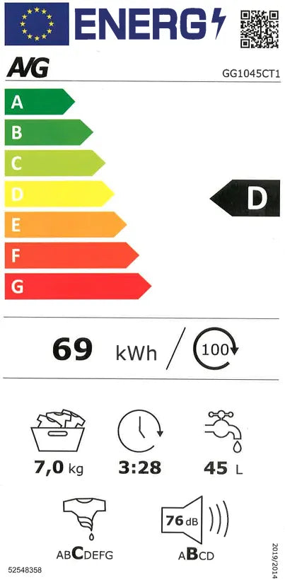AVG Washing Machine – 7kg – 1000rpm – Class C