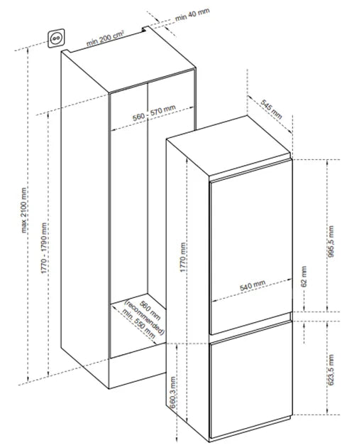 AVG Built-In Combi Fridge Freezer – 243L – No Frost