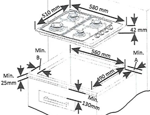 4 Gas Hob with Ignition – Enamel – 60cm – Side Controls