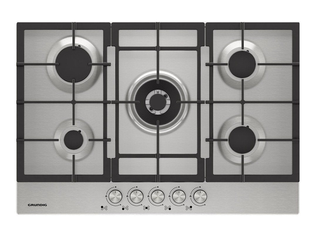 5 Gas Burners Hob – 75cm – Inox – Wok Burner – Cast Iron Pan Support