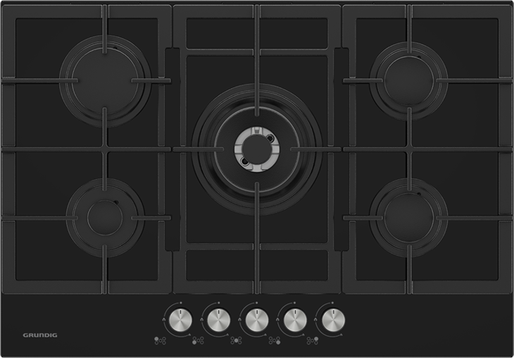 5 Burner Gas Hob – Black Crystal – 75cm – Wok Burner