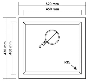 RealStone Sink – 1 Square Bowl, 520 × 470 mm, Anthracite