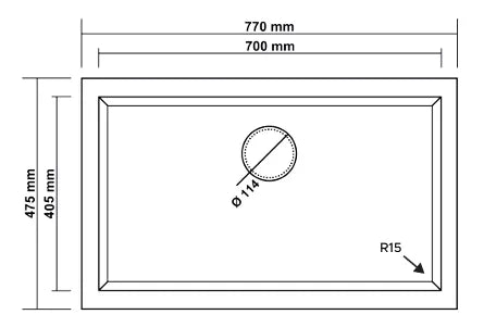 RealStone Sink – 1 Square Bowl, 770 × 475 mm, White