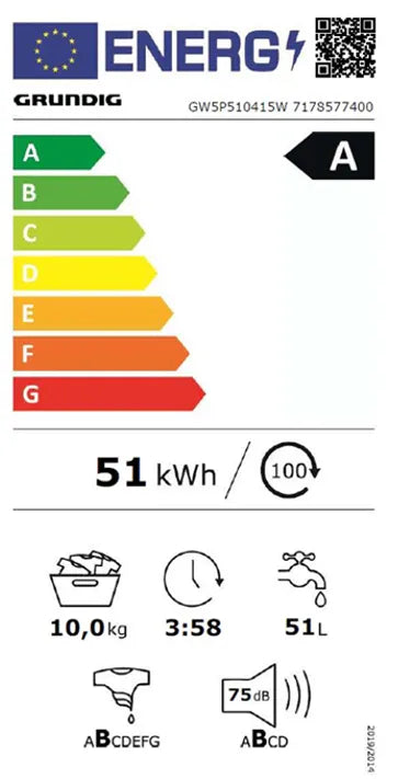 Grundig Washing Machine – 10kg Capacity – Class A Efficiency
