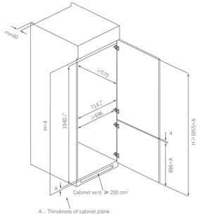 HAUSS BUILD IN COMBI FRIDGE FREEZER 195CM X 69CM