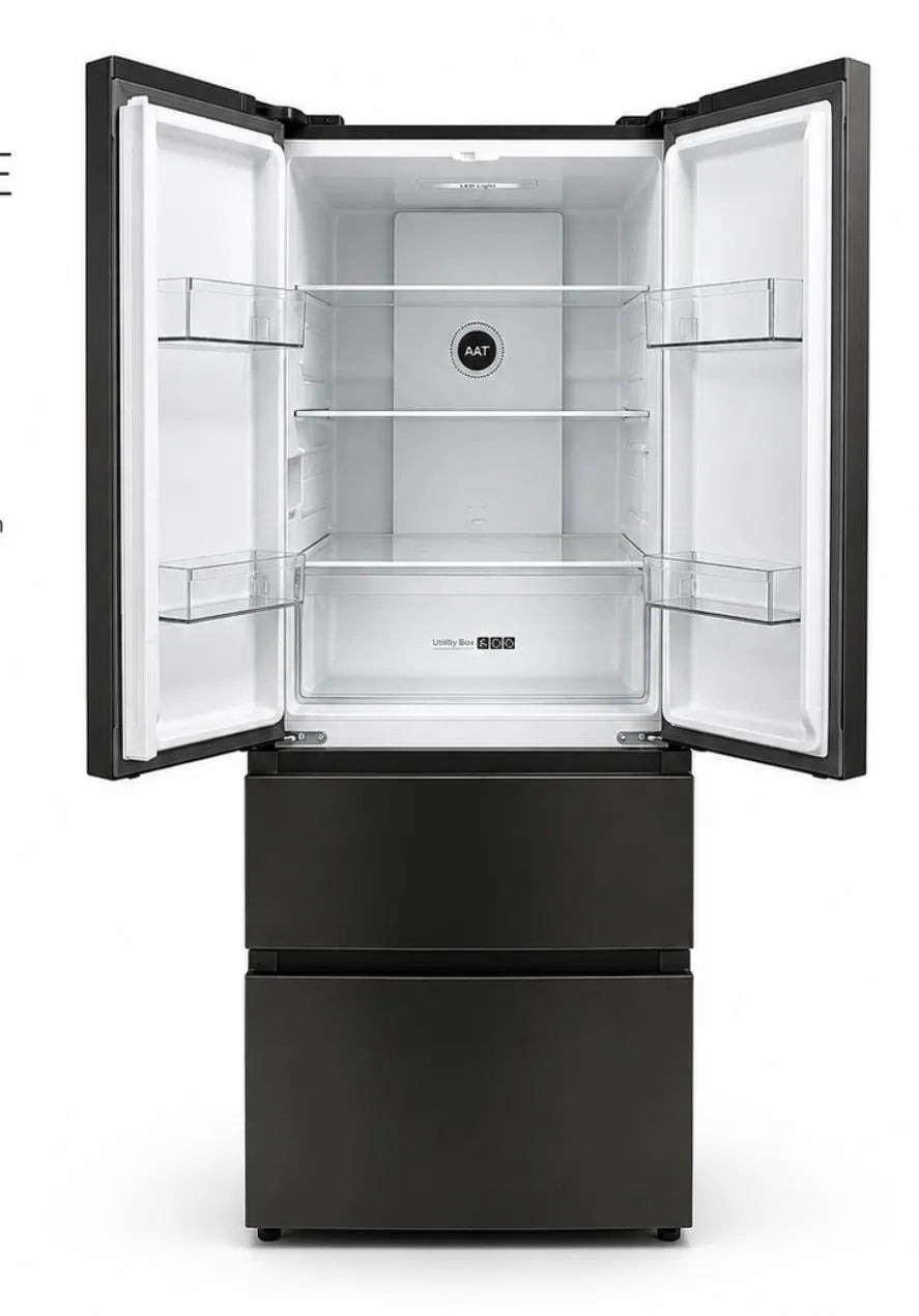 HAUSS MULTI DOOR FRIDGE FREEZER ,NON FROST , CLASS E , BLACK GLASS