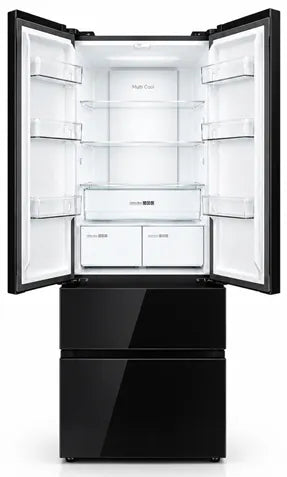 HAUSS FRENCH DOOR FRIDGE FREEZER BLACK GLASS