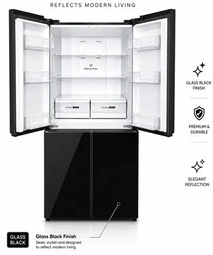 HAUSS MULTI DOOR FRIDGE FREEZER ,NON FROST , CLASS E , BLACK GLASS