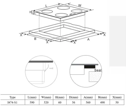 INDUCTION HOB 4 ZONES 60CM