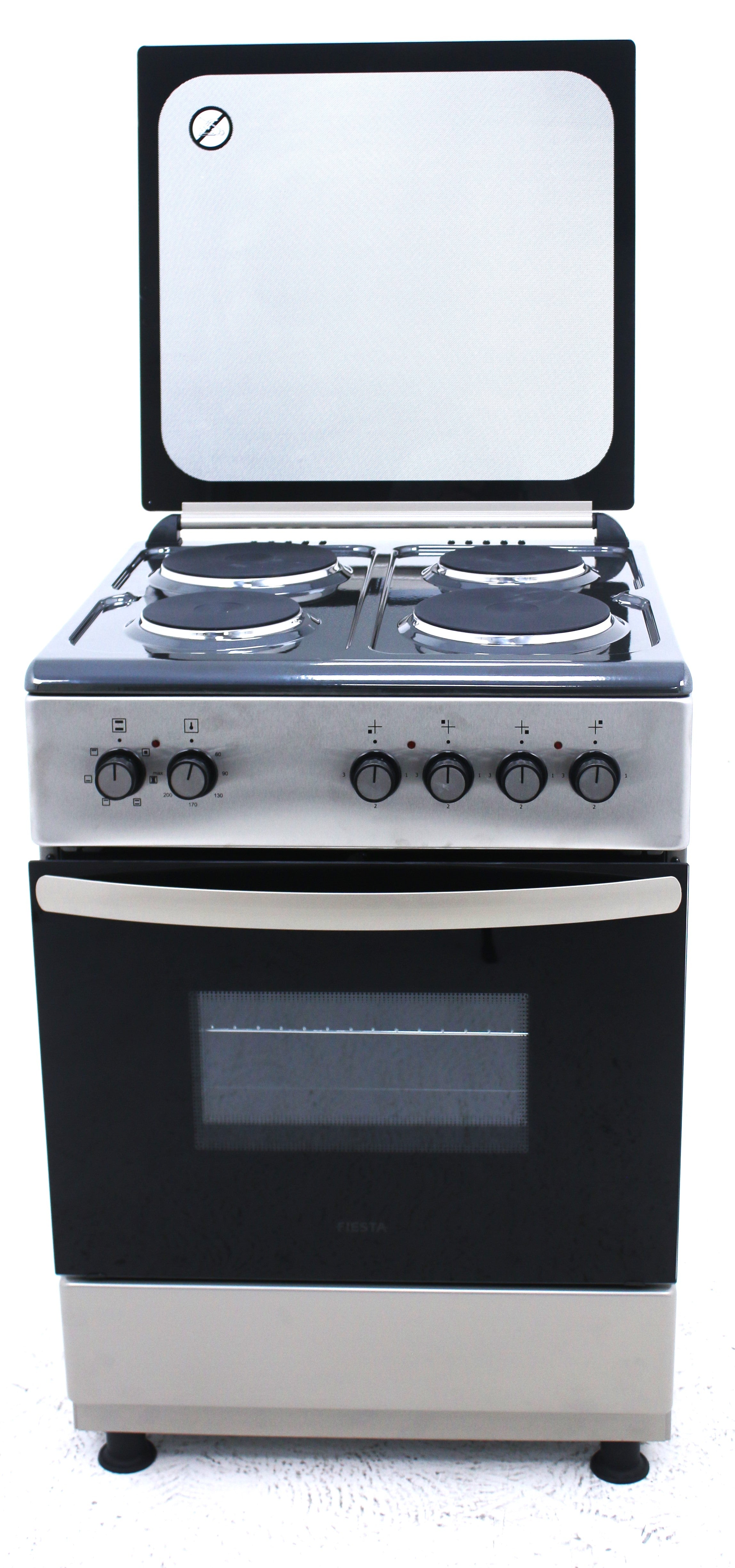 Fiesta – Freestanding Electric Cooker 60cm, 4 Hot Plates, Fan Oven, Silver