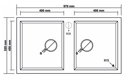 RealStone Sink – 2 Bowls, 970 × 520 mm, Black
