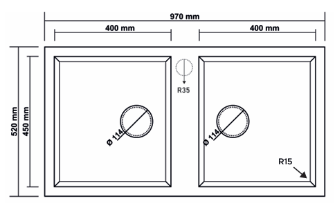 Granitek Sink – 2 Bowls, 970 × 520 mm, White