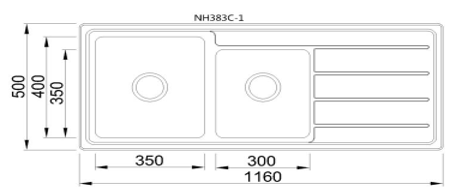 Stainless Steel Sink – 2 Bowls with Right Drain, 1160 × 500 mm