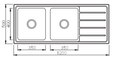 Stainless Steel Sink – 2 Bowls 1 Drainer, 1200 × 500 mm
