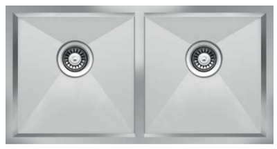 2 Bowl Sink – 860 × 490 mm, Stainless Steel (Square Bowls)