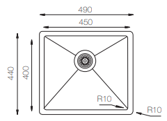 Stainless Steel Sink – 1 Square Bowl, 490 × 440 mm