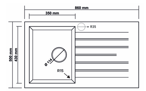 Granitek Sink – 1 Bowl 1 Drain, 860 × 500 mm, Beige