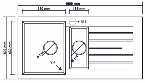 Troya 100 Sink – 1½ Bowls 1 Drainer, 1000 × 500 mm, White