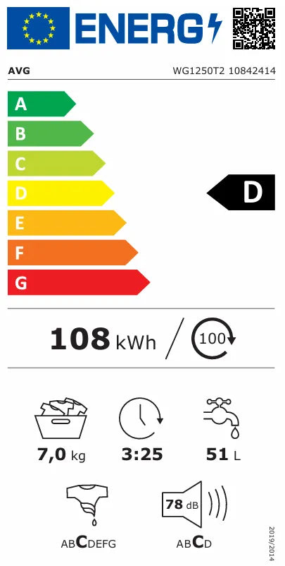 AVG Washing Machine – 7kg 1200RPM