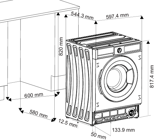Daewoo Built-In Front Loader – 8kg, 1400rpm, Variable Temperature & Spin