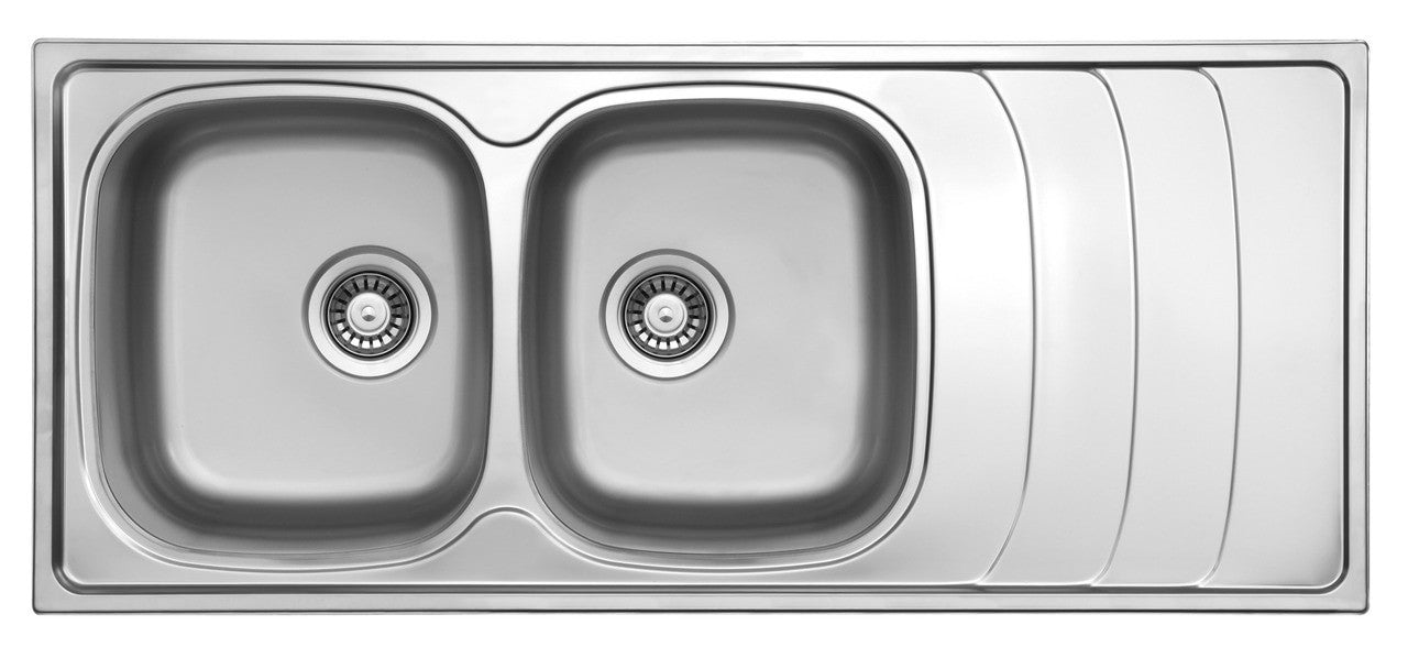 Stainless Steel Sink – 2 Bowls 1 Drainer, 116 × 50 cm
