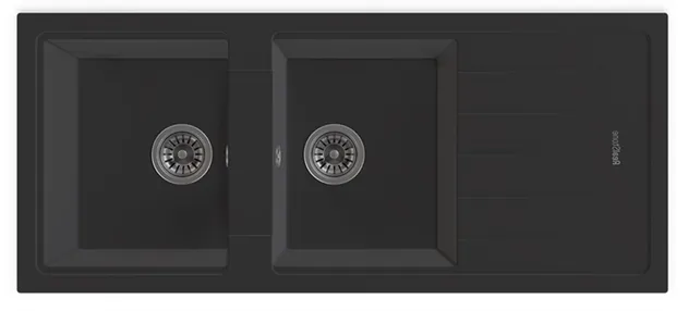 GRANITEK - Granite Sink 2 Bowls with Drainer 116cm Black