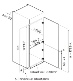 COMBI BUILD IN FRIDGE FREEZER NON FROST  177CM X54CM