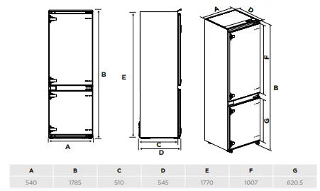 COMBI BUILD IN FRIDGE FREEZER NON FROST  177CM X54CM