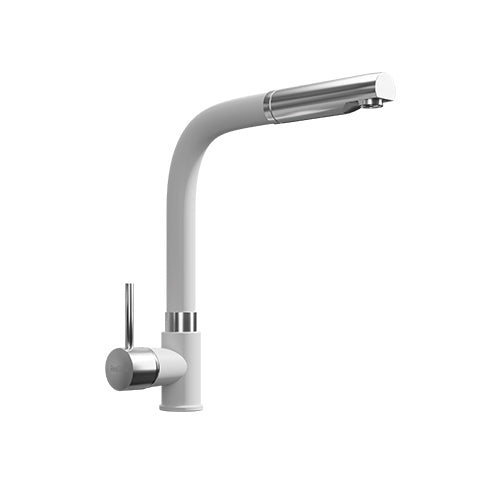 Modern pull-out shower kitchen tap – White
