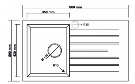 RealStone Sink – 1 Bowl 1 Drainer, 860 × 500 mm, Black